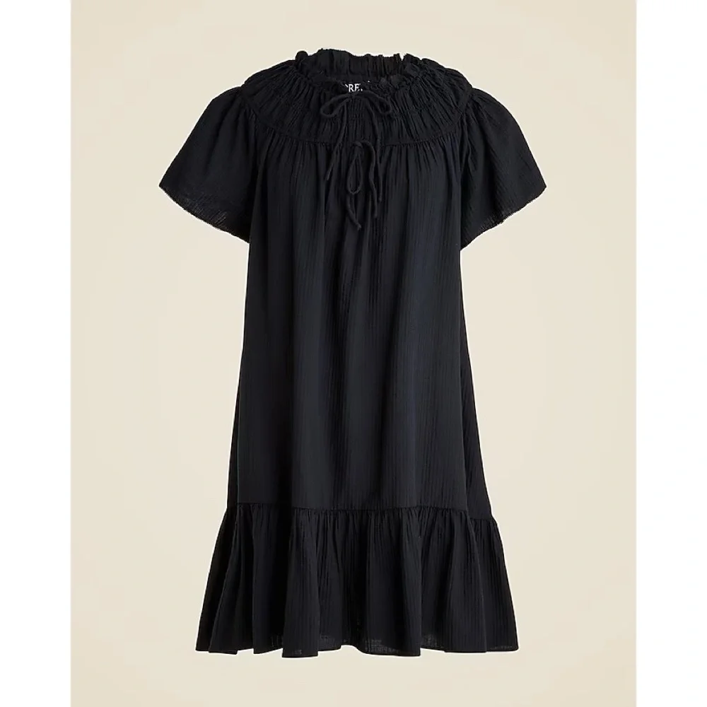 NWT!! J. CREW Airy Gauze Babydoll Dress Solid Black Gauzy Beach Cover-Up Small